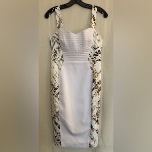 EUC Black Halo size 6 brown & white sleeveless dress